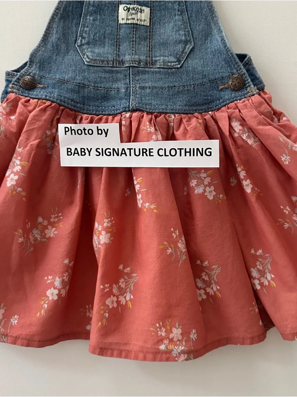 OshKosh 4T Toddler Girl Denim Red Floral Overall Dress